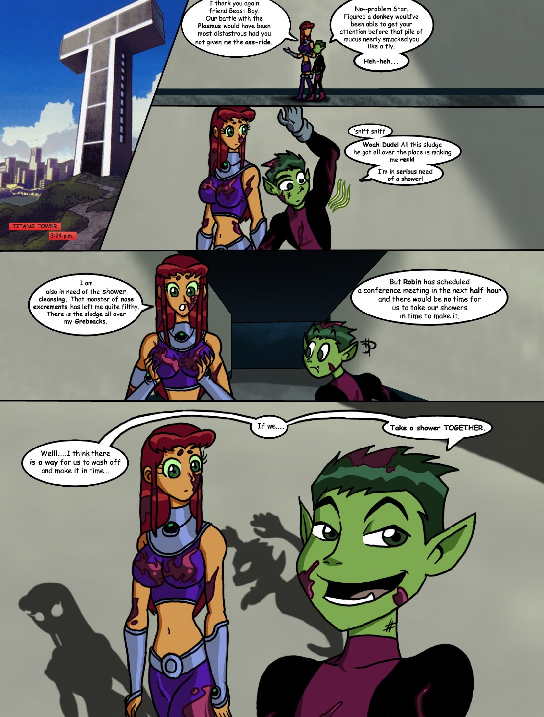 Starfire’s Shared Shower  Porn Comic english 02