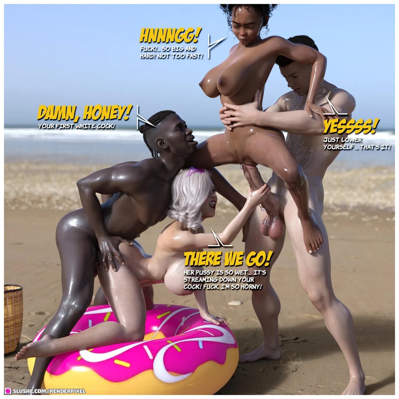 Beach Threesome Porn Comics english 14