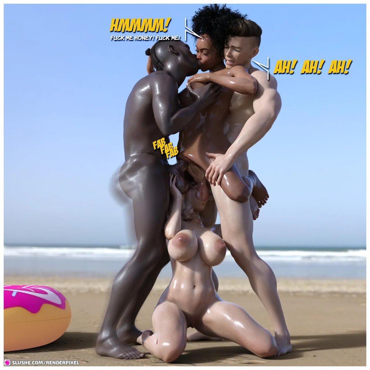 Beach Threesome Porn Comics english 19