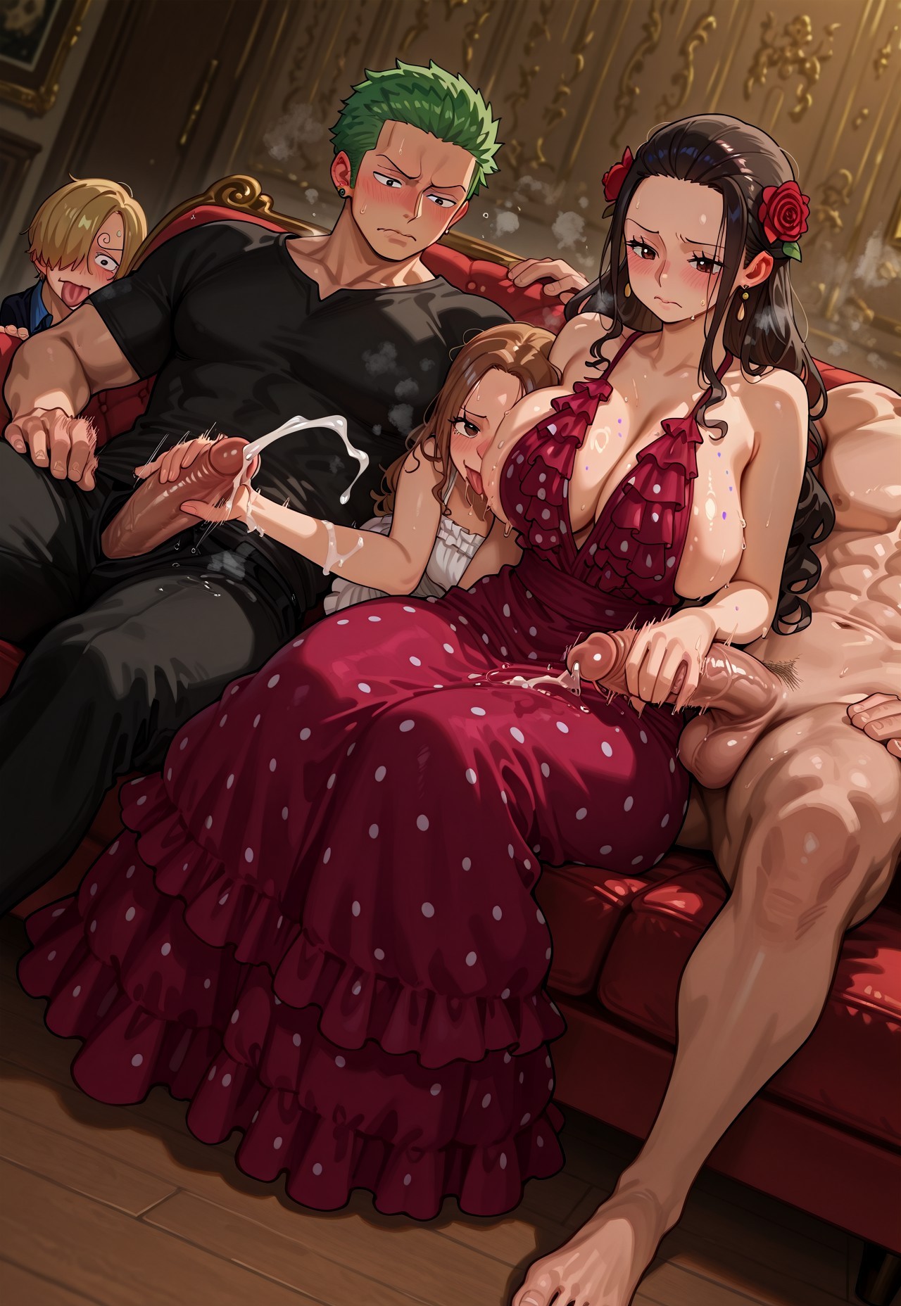 VIOLA DOUBLE HANDJOB POV: SANJI & ZORO CUMSHOTS Porn Comics english 17