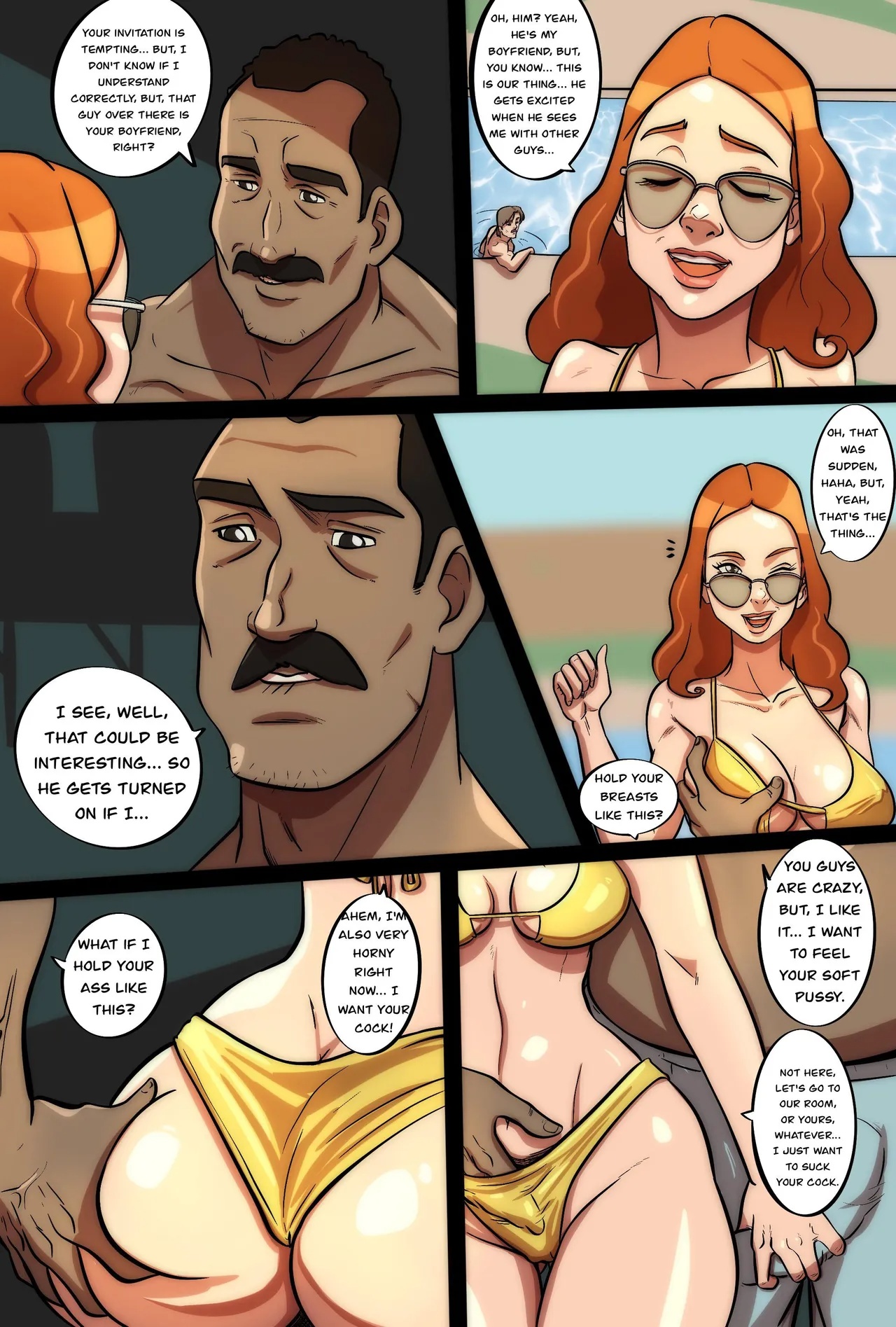 Redhead Hotwife Poolside Porn Comics english 02