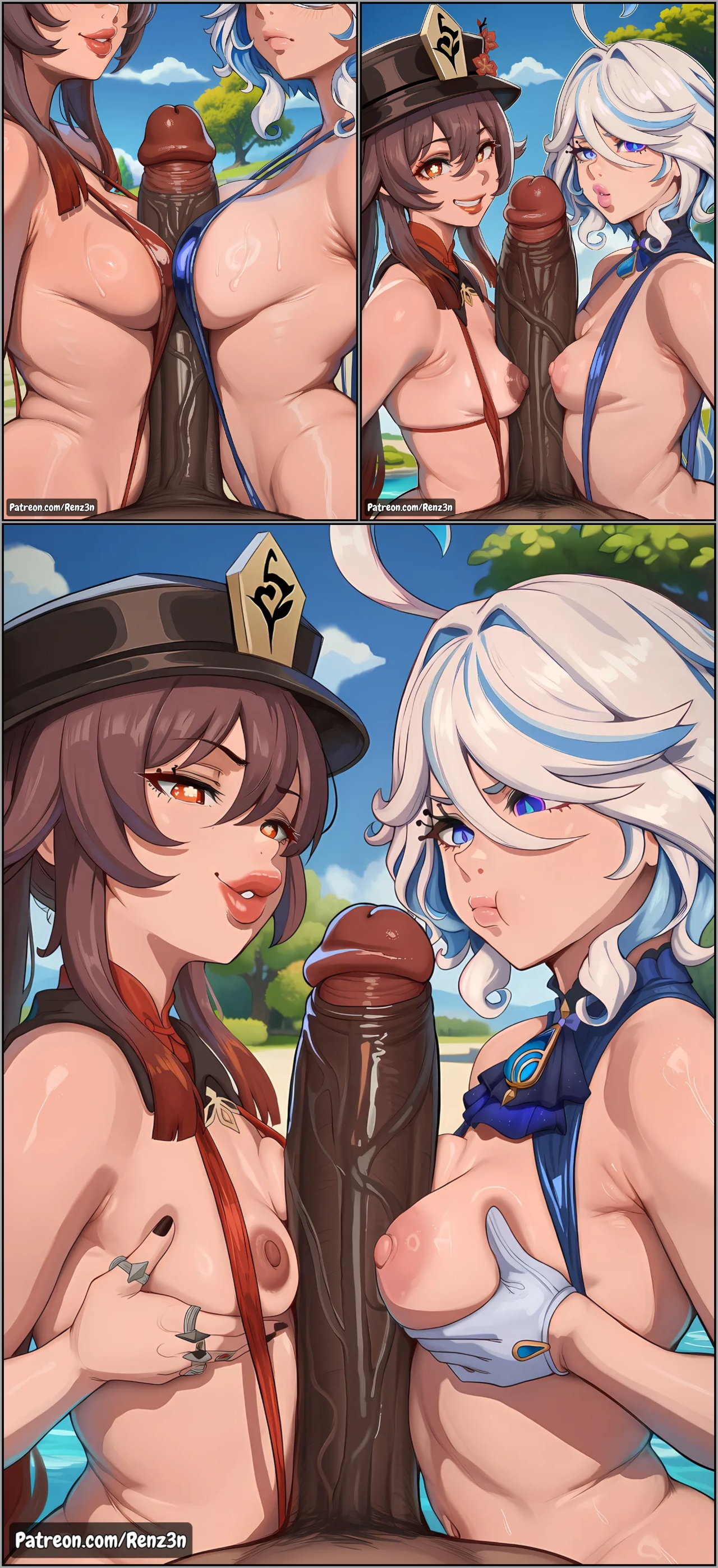 Furina And Hu Tao, Tag Team Threesome Porn Comics english 07